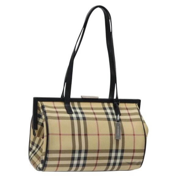 BURBERRY Nova Check Shoulder Bag PVC Beige Auth BA1737 - Picture 1 of 16